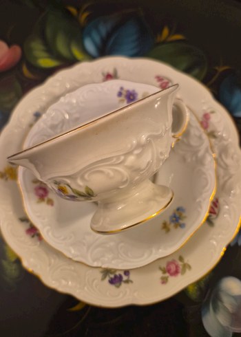 American Vintage Kpm Vintage Porselen Cicekli Cay Trio