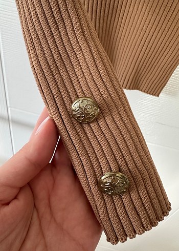 Kolu Düğmeli Basic Camel Kahverengi Triko - Görsel 5