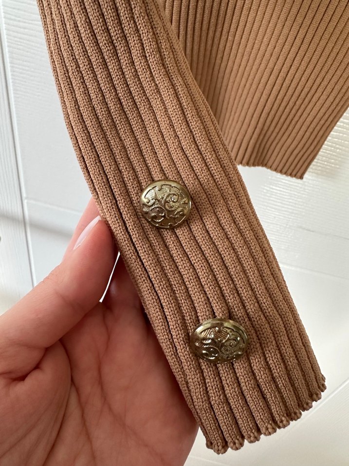 Kolu Düğmeli Basic Camel Kahverengi Triko - Görsel 5