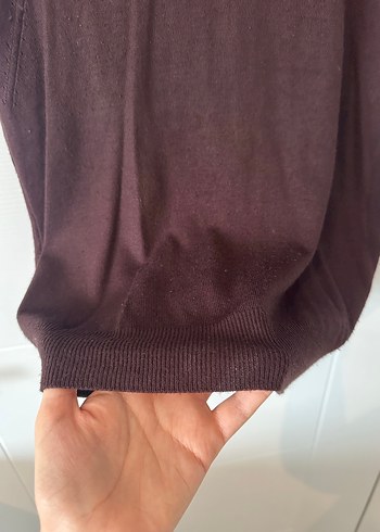 Tabu Boğazlı Kısa Kollu Kahverengi Triko - Görsel 3