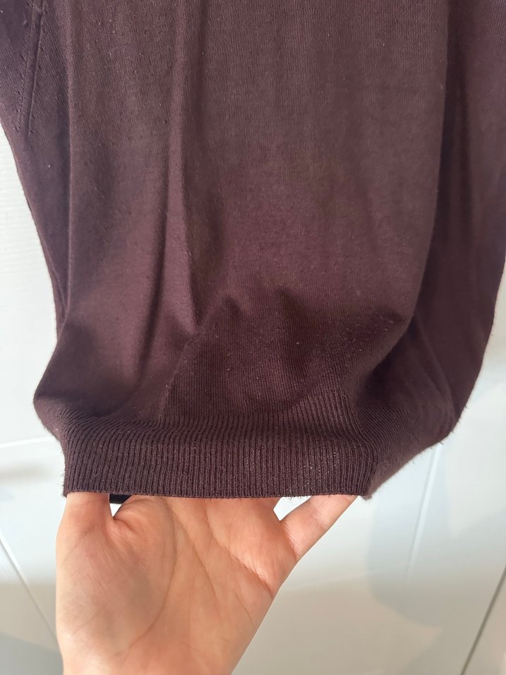 Tabu Boğazlı Kısa Kollu Kahverengi Triko - Görsel 3