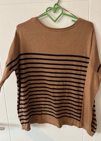 Topshop Hardal-Siyah Çizgili Triko Kazak - Görsel 2