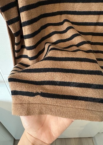 Topshop Hardal-Siyah Çizgili Triko Kazak - Görsel 3