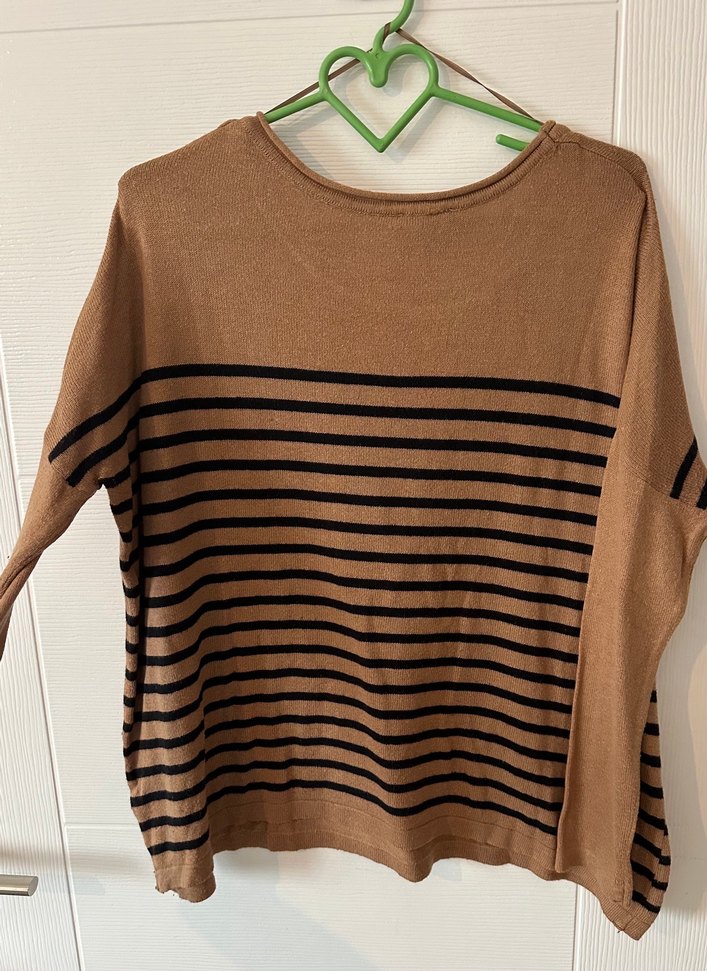 Topshop Hardal-Siyah Çizgili Triko Kazak - Görsel 2