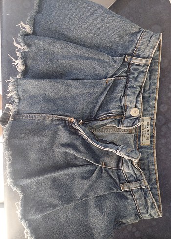 Kadın Mavi Pileli Mini Kot Etek - Görsel 3