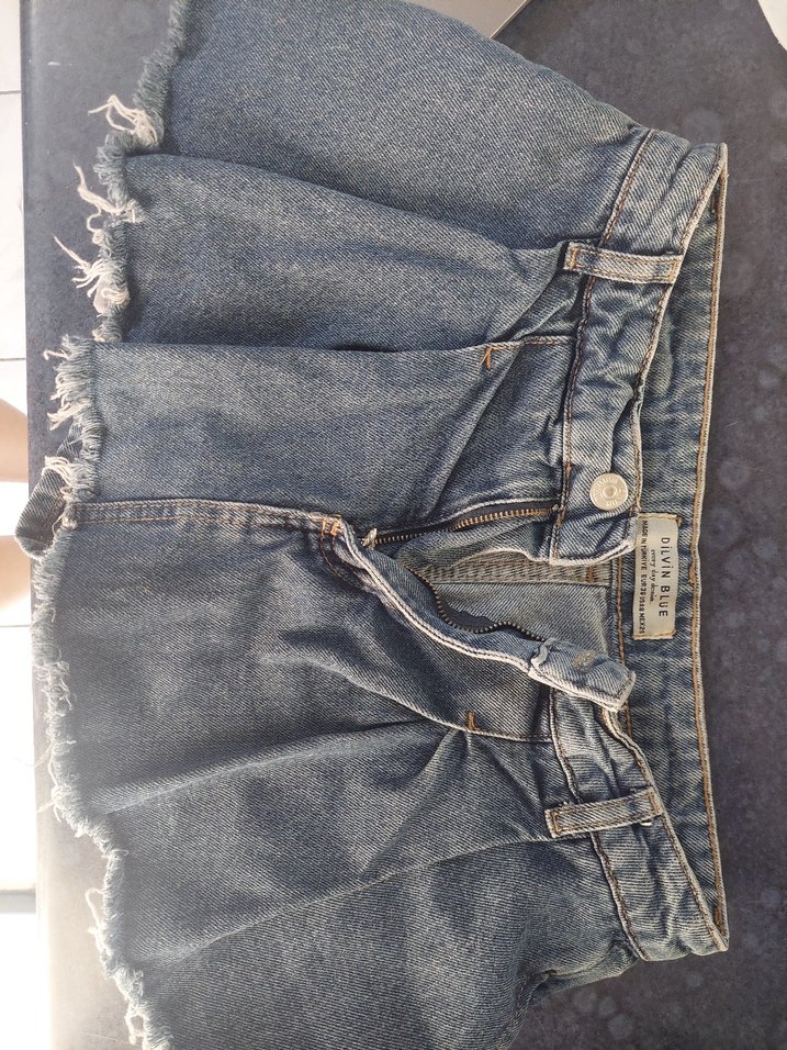 Kadın Mavi Pileli Mini Kot Etek - Görsel 3