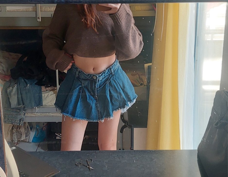 Kadın Mavi Pileli Mini Kot Etek - Görsel 2