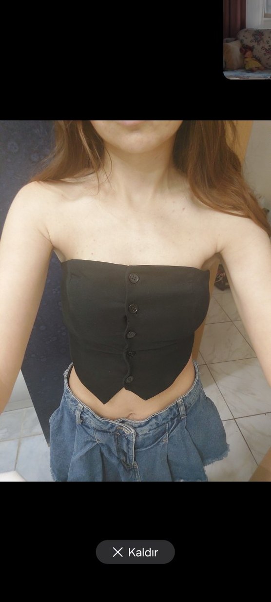 Siyah Kot Düğmeli Straplez Büstiyer - Görsel 2