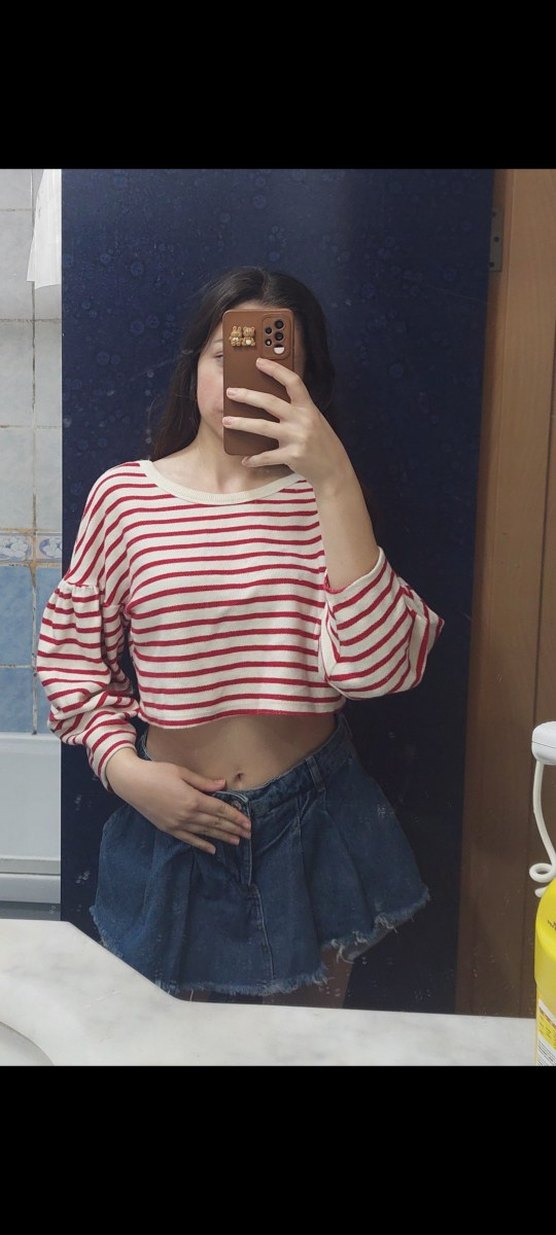 Kırmızı Çizgili Uzun Kollu Midi Sweatshirt - Görsel 2