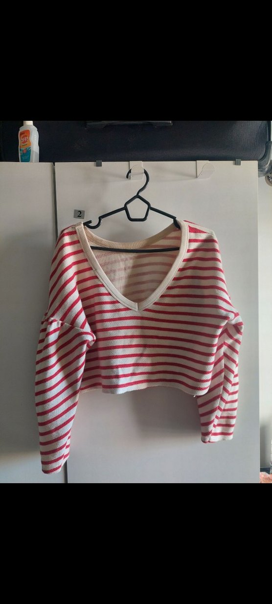 Kırmızı Çizgili Uzun Kollu Midi Sweatshirt - Görsel 3