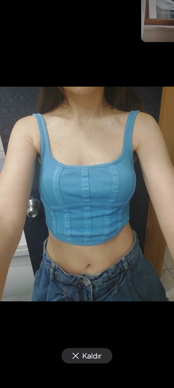 Mavi Fitilli Düğmeli Kadın Atlet - Görsel 2