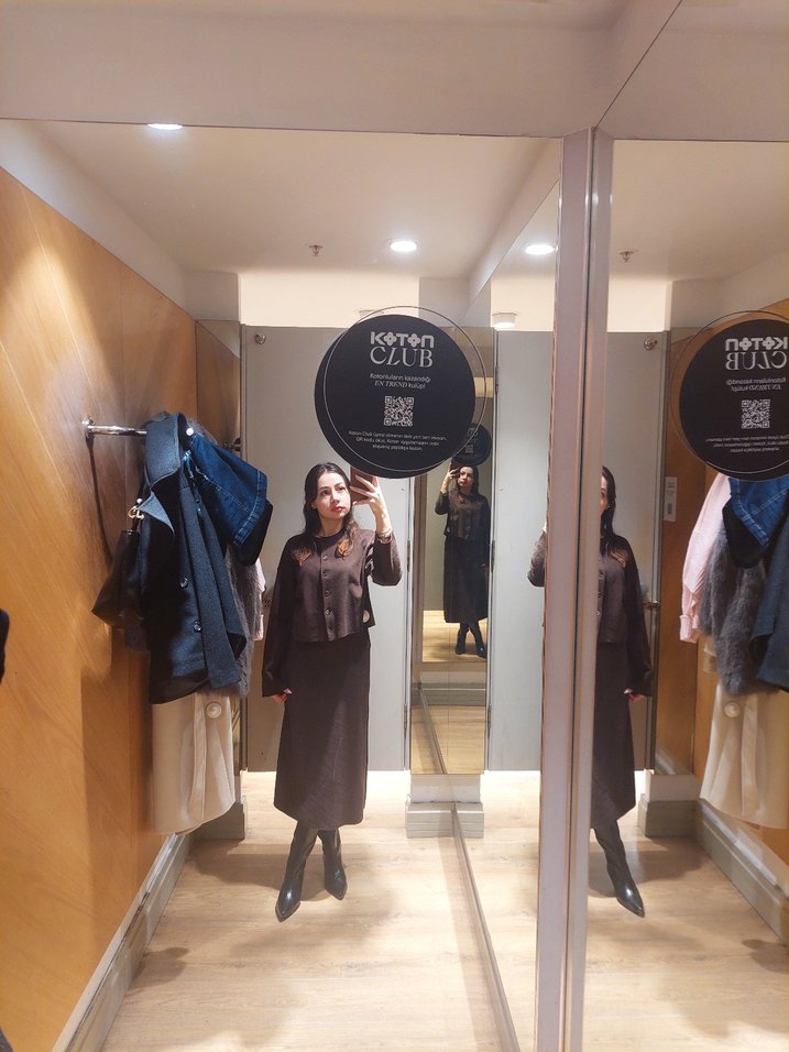 Kahverengi Deri Kadın Triko takım - Görsel 2