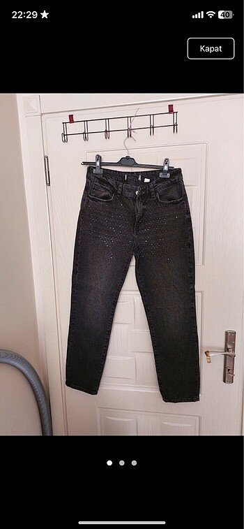 Önü full taşlı wide leg jean