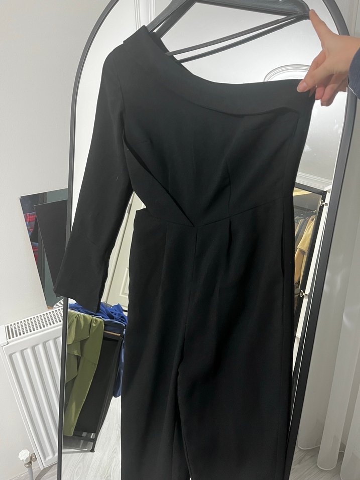 Siyah Midi Kadın Kumaş Tulum - Görsel 2