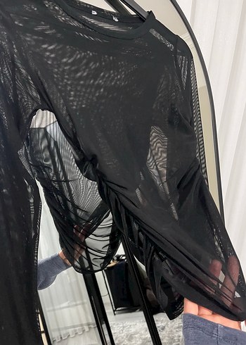 Siyah Drapeli Transparan Uzun Kollu Bluz - Görsel 2