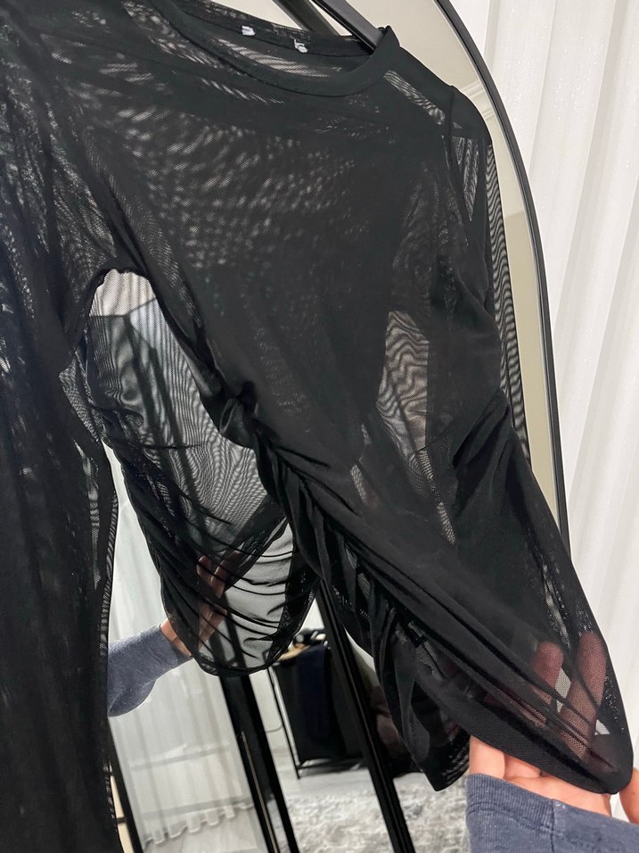Siyah Drapeli Transparan Uzun Kollu Bluz - Görsel 2
