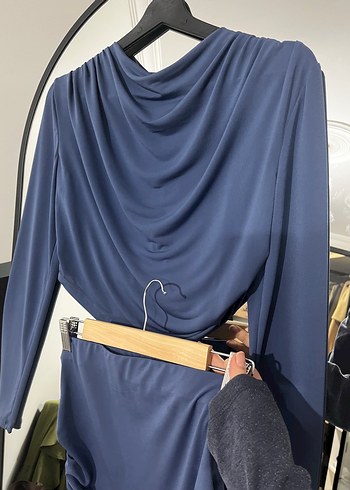 Lacivert Drapeli Uzun Kadın Alt-Üst takım - Görsel 3