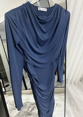 Lacivert Drapeli Uzun Kadın Alt-Üst takım - Görsel 2