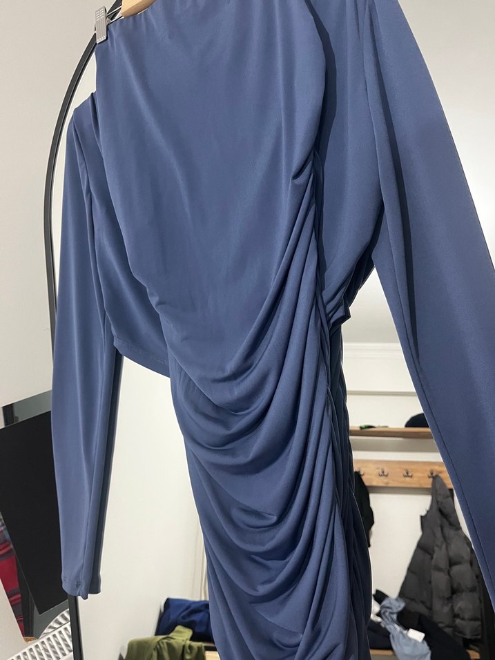 Lacivert Drapeli Uzun Kadın Alt-Üst takım - Görsel 4