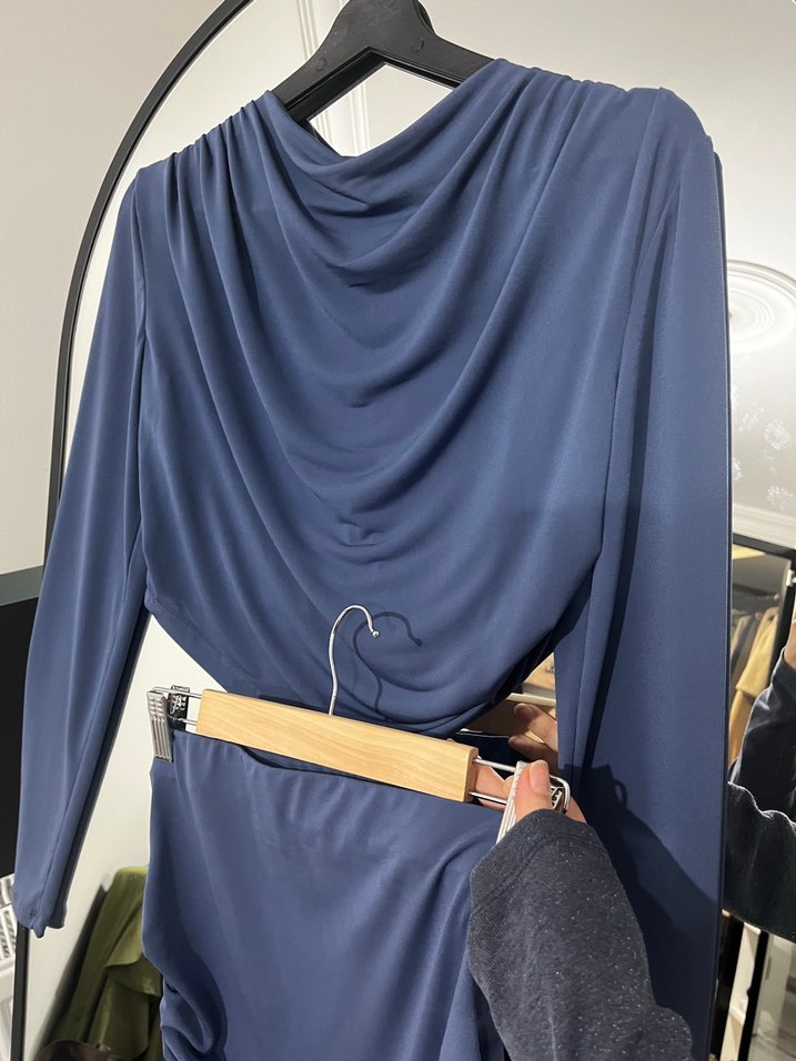 Lacivert Drapeli Uzun Kadın Alt-Üst takım - Görsel 3