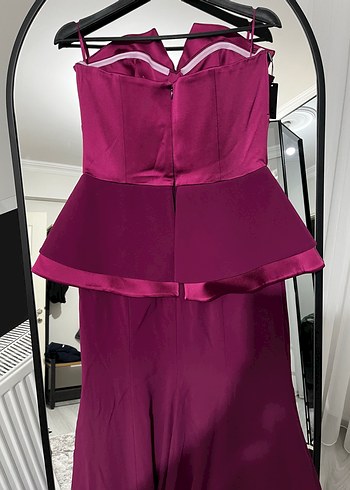 Bordo Straplez Uzun Abiye Elbise - Görsel 3