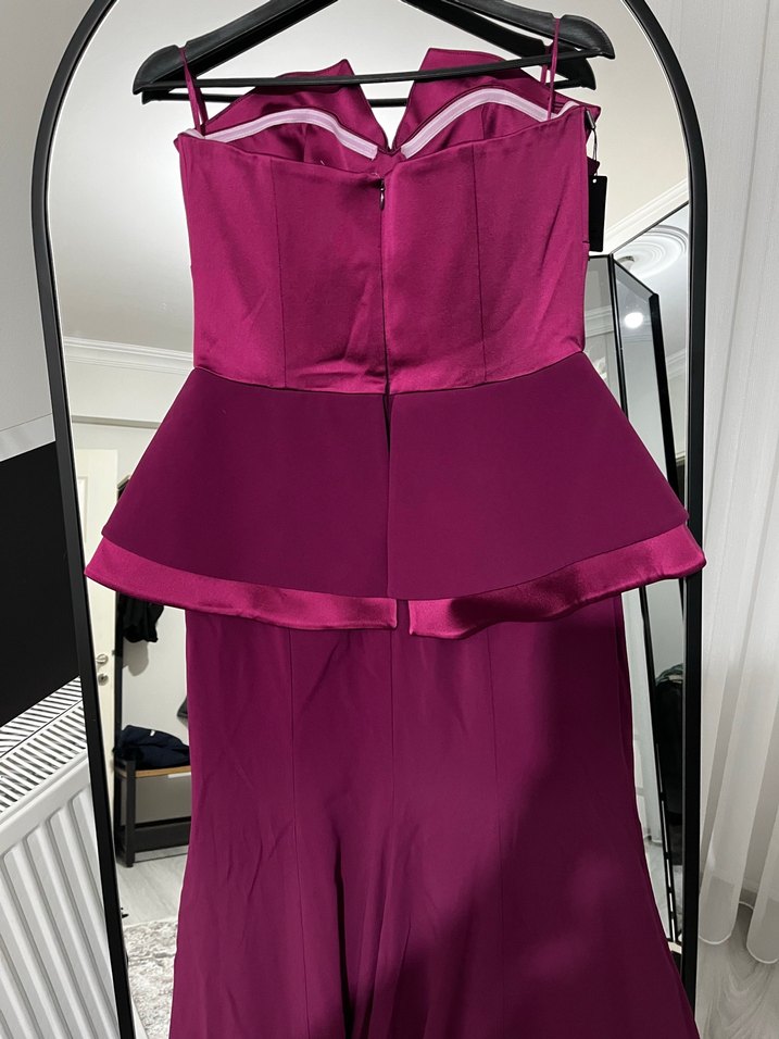 Bordo Straplez Uzun Abiye Elbise - Görsel 3