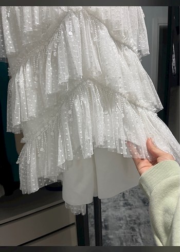 Beyaz after elbisesi - Görsel 3