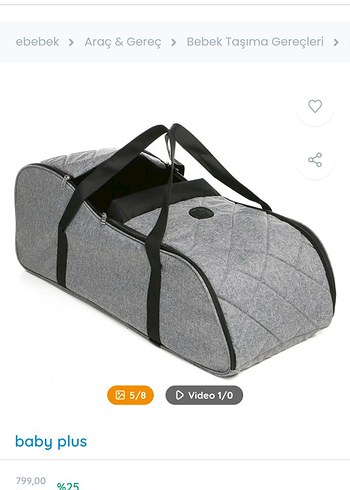 0 - 13 kg Beden Gri Bebek Taşıma Çantası Baby Plus portbebe