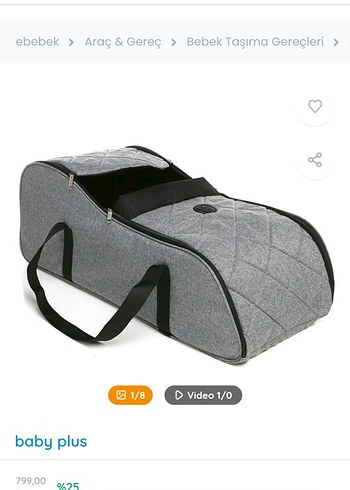 Gri Bebek Taşıma Çantası Baby Plus portbebe