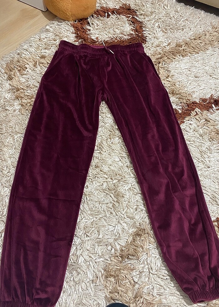 bordo kadife eşofman - Görsel 2