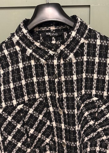 Uzun Kollu Siyah Kareli Kadın Gömlek - Görsel 2