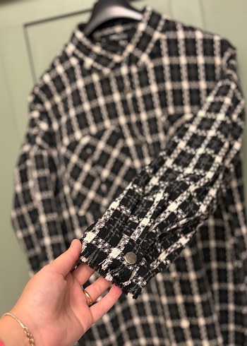 Uzun Kollu Siyah Kareli Kadın Gömlek - Görsel 4