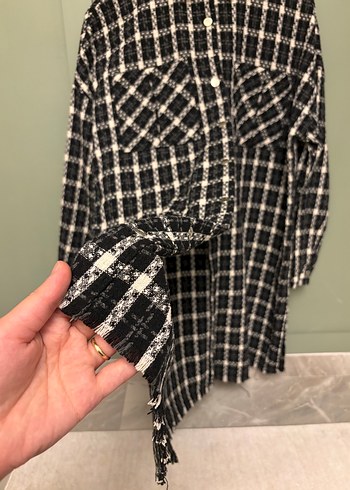 Uzun Kollu Siyah Kareli Kadın Gömlek - Görsel 3