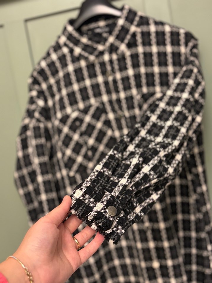 Uzun Kollu Siyah Kareli Kadın Gömlek - Görsel 4