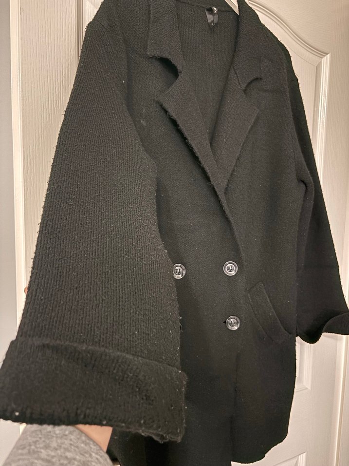 Düğmeli Siyah Kadın Midi hırka kaban - Görsel 3