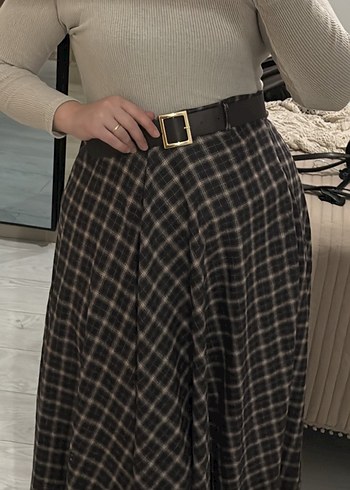 Kahverengi Ekoseli Uzun Kadın Etek - Görsel 2