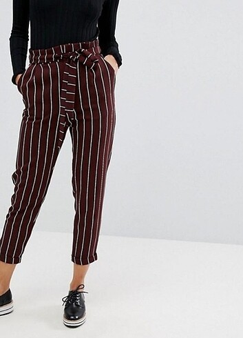 pull & bear bordo beyaz çizgili kumaş pantolon M beden