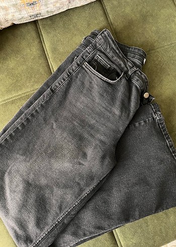 Düğmeli Gri Kadın Denim Pantolon