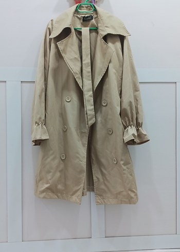 Bej Midi Kadın Trençkot, Düğmeli, Salaş Kesim - Görsel 5