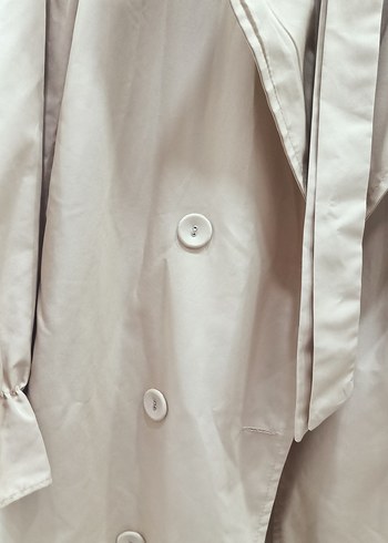 Bej Midi Kadın Trençkot, Düğmeli, Salaş Kesim - Görsel 8