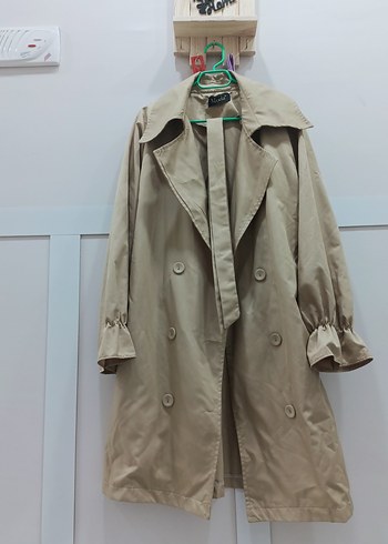 Bej Midi Kadın Trençkot, Düğmeli, Salaş Kesim - Görsel 6