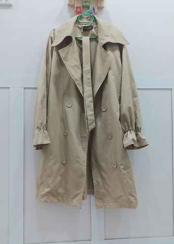 Bej Midi Kadın Trençkot, Düğmeli, Salaş Kesim - Görsel 7