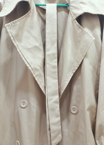 Bej Midi Kadın Trençkot, Düğmeli, Salaş Kesim - Görsel 11