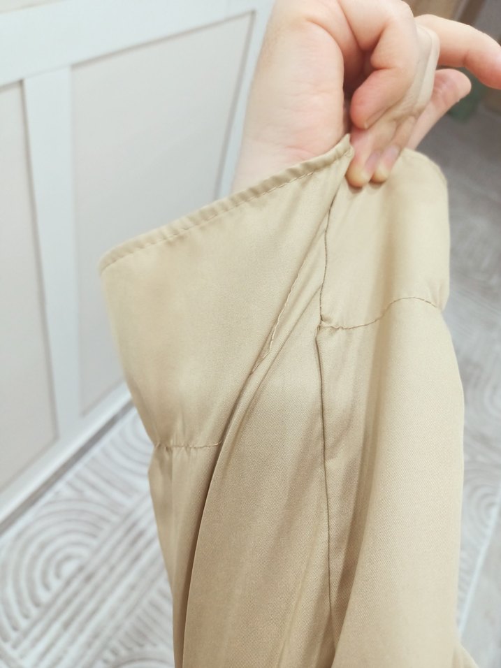 Bej Midi Kadın Trençkot, Düğmeli, Salaş Kesim - Görsel 4