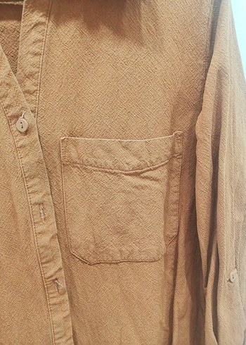 Düğmeli Uzun Kollu Bej Keten Gömlek - Görsel 9