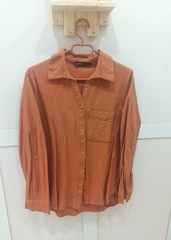 Düğmeli Uzun Kollu Bej Keten Gömlek - Görsel 4