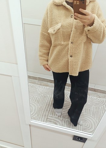 Bej Düğmeli Kadın  Polar Ceket - Görsel 2