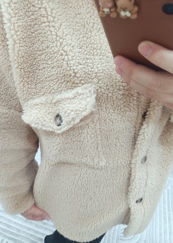 Bej Düğmeli Kadın  Polar Ceket - Görsel 4