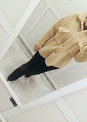 Bej Düğmeli Kadın  Polar Ceket - Görsel 3