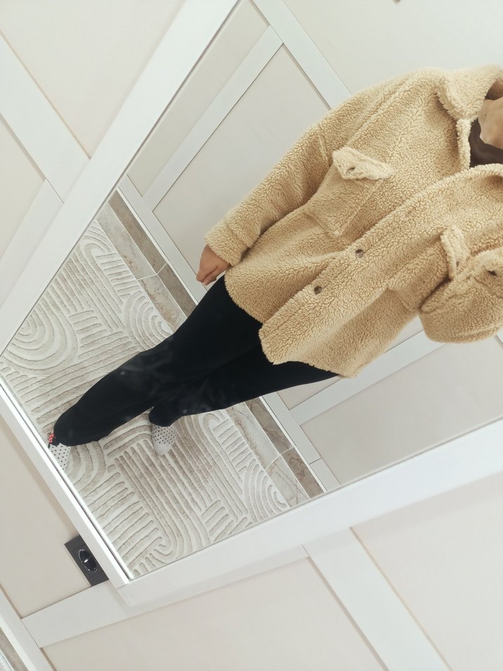 Bej Düğmeli Kadın  Polar Ceket - Görsel 3